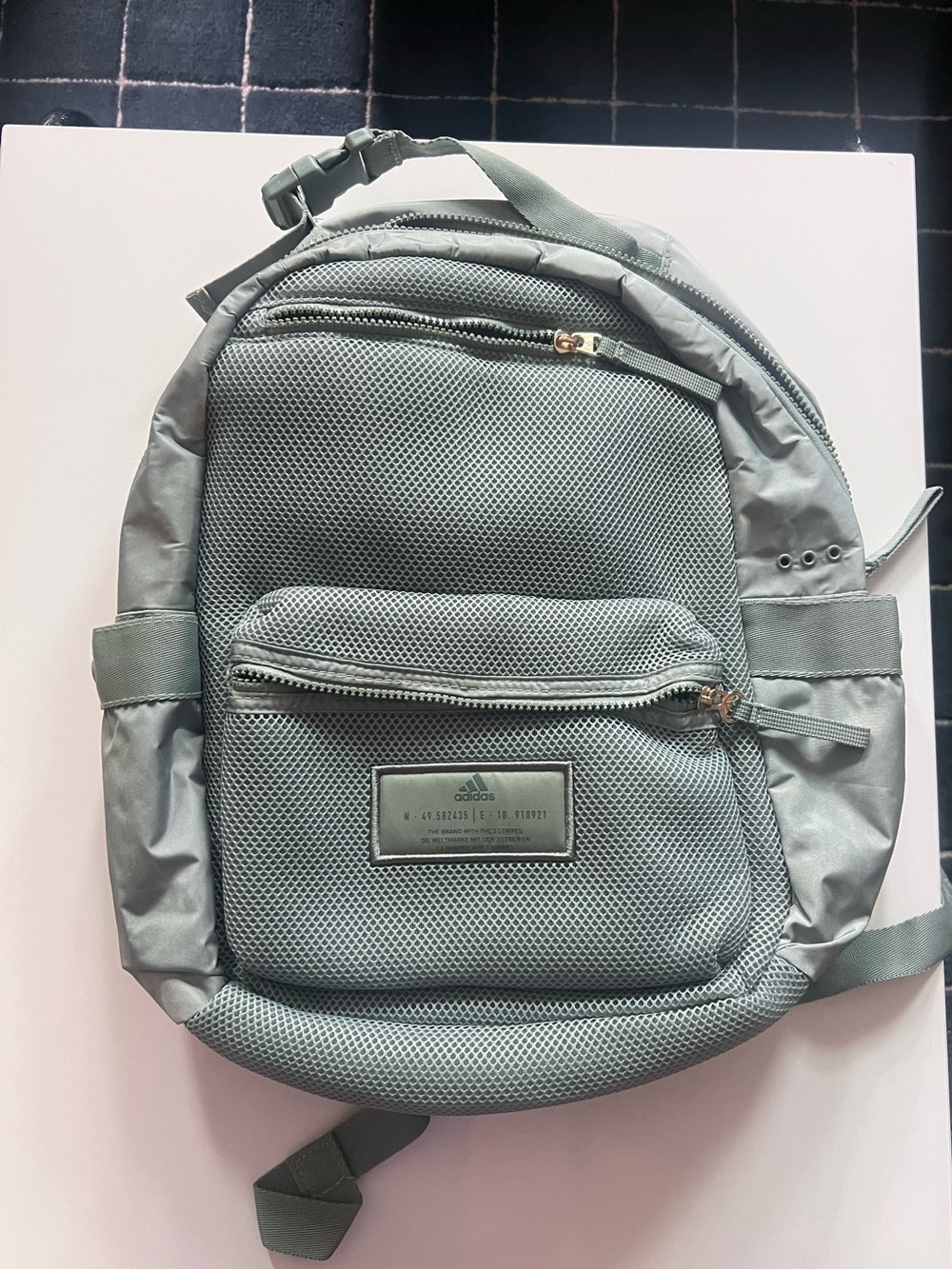 adidas Sage Green Padded Mesh Backpack